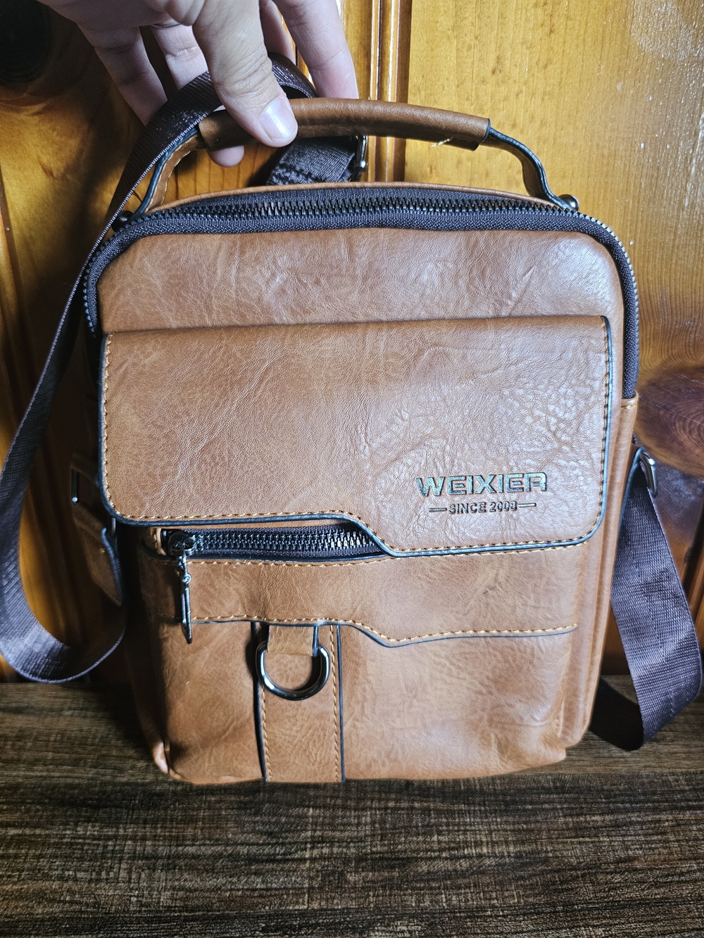 WEIXIER Brown Leather Crossbody Messenger Bag for Men